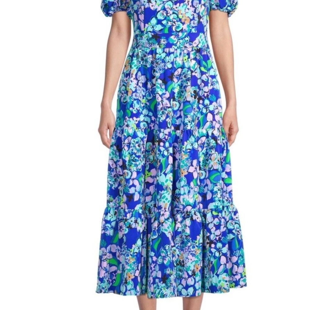 Lilly Pulitzer Blue Floral Tiered Midi Dress